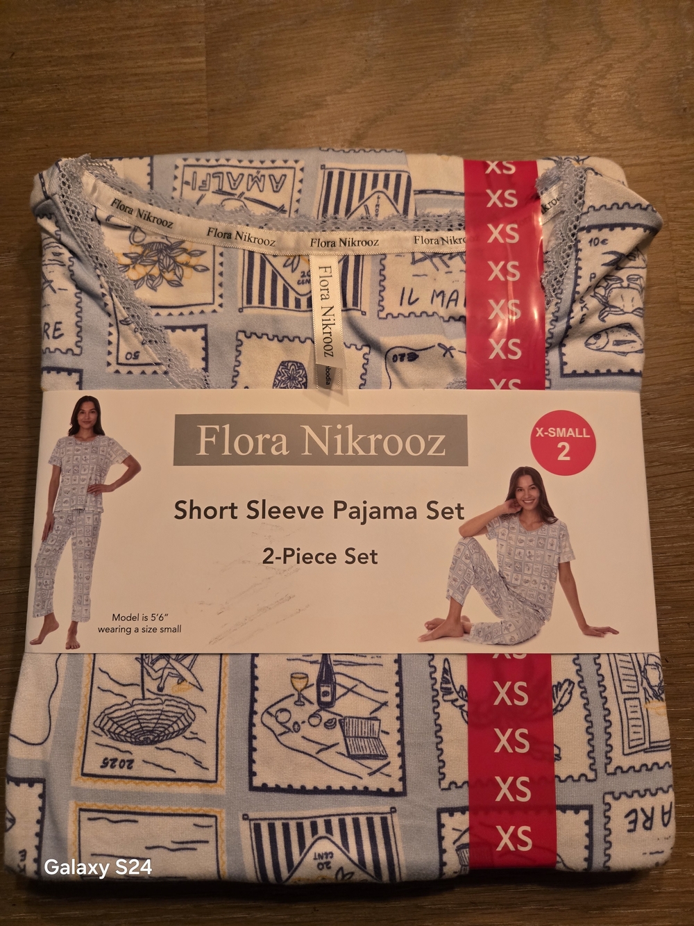 Flora Nikrooz Short Sleeve Pajama Set - Light Blue & White Printed W9mens XS New
